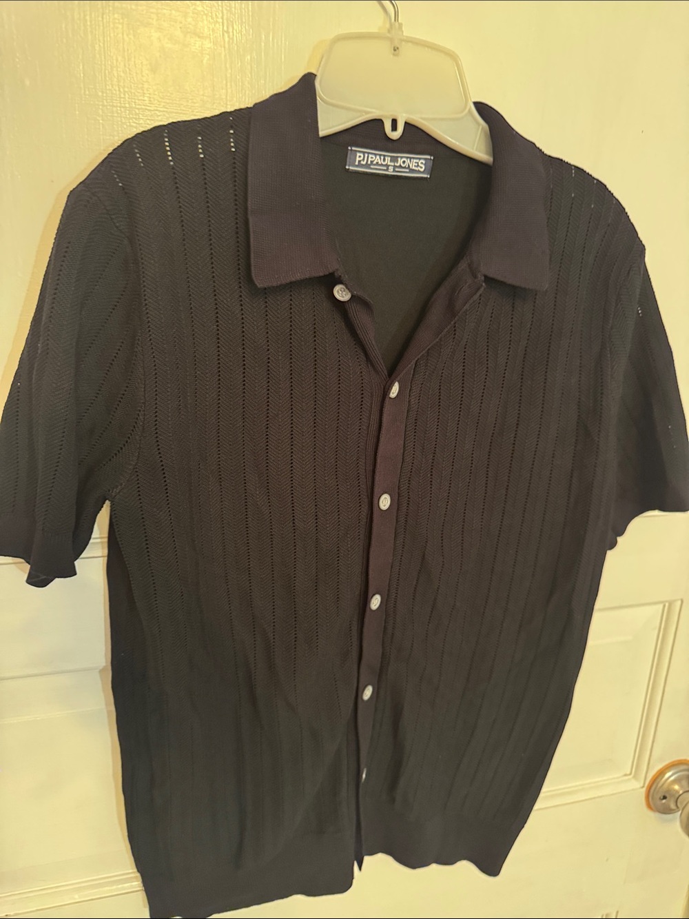 PJ Paul Jones Men's Black Short-Sleeve Button-Down Knit Shirt